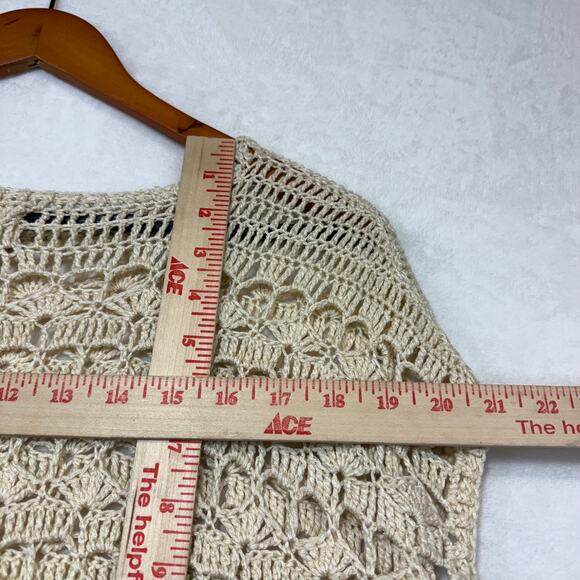 Y2K Forever 21 M Beige Crochet Top Boho Cottage Coastal Grandma Summer Beach - Picture 7 of 8